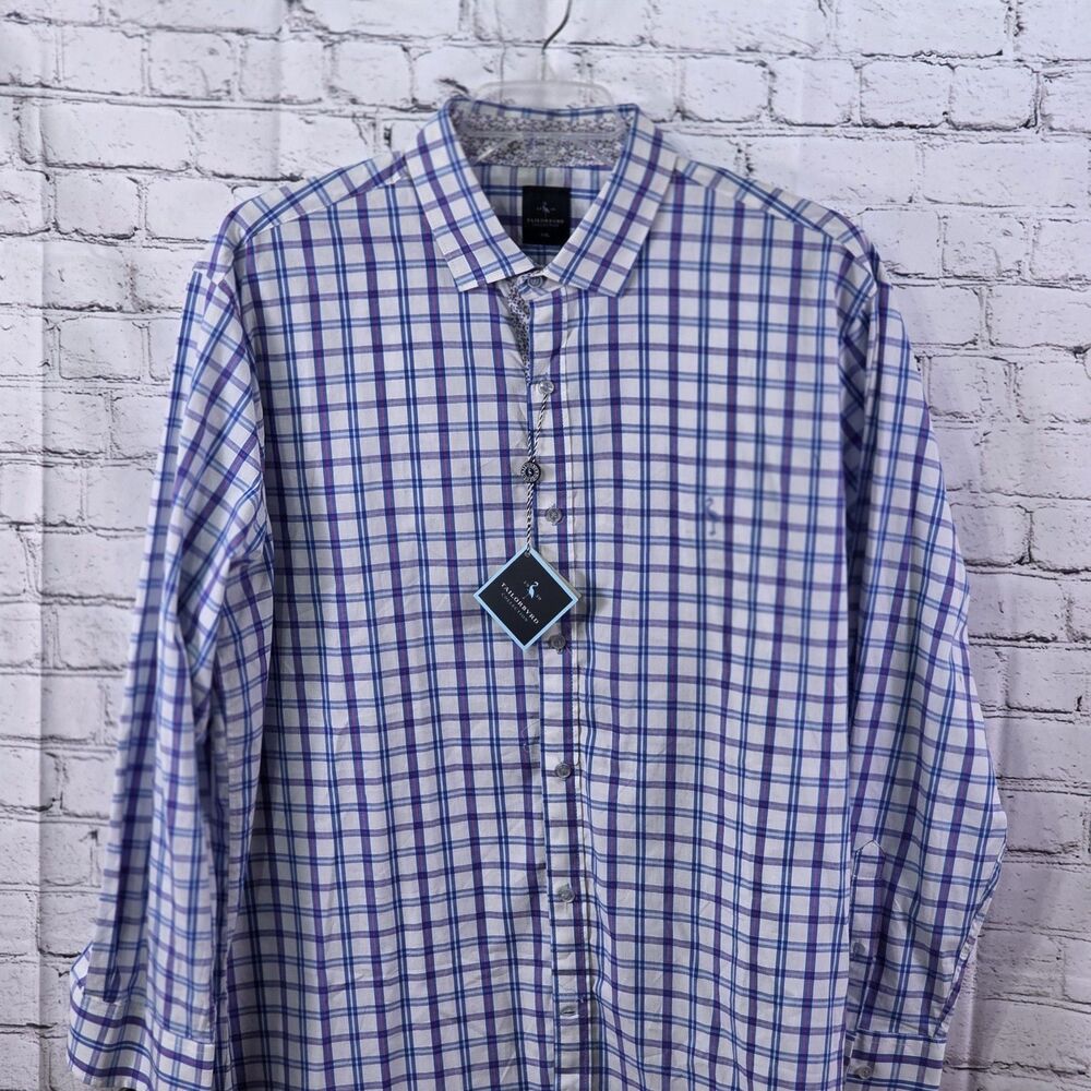 Tailorbyrd Button Shirt Men's Sz Large Blue White Plaid Long Sleeve Shirt